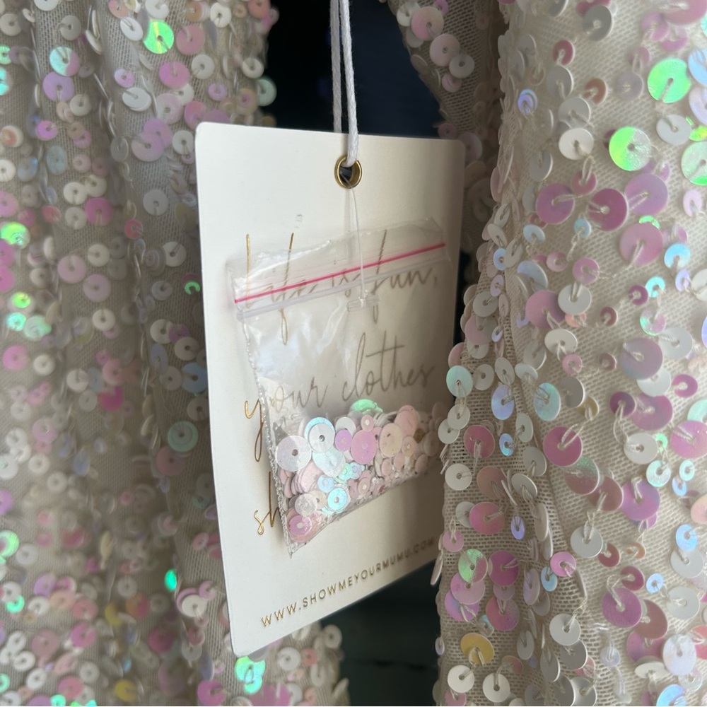 NWT Show Me Your MuMu Kidman Mini Dress Long Sleeve Iridescent Sequin White M - Picture 10 of 14